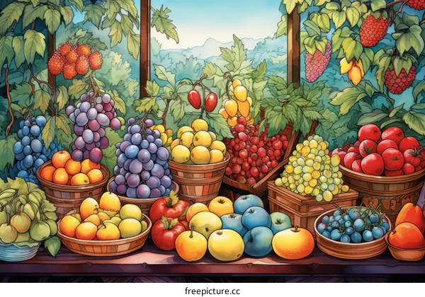 Colorful Variety of Fresh Summer Fruits in a Basket