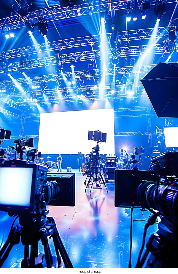 Live Event Stage Setup with Multiple Cameras and Lights