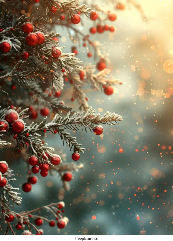 Festive Holly Branch with Crimson Berries