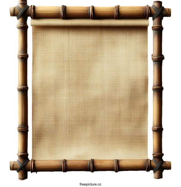 [Transparent Background PNG]Vintage Bamboo Scroll Frame with Blank Canvas