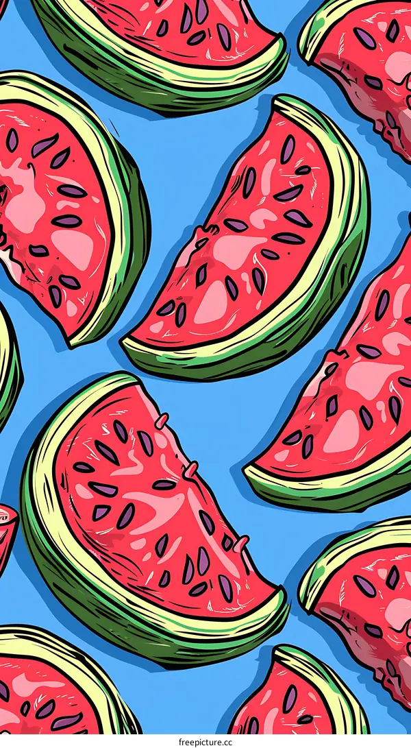 Watermelon Slices on Blue Background Illustration