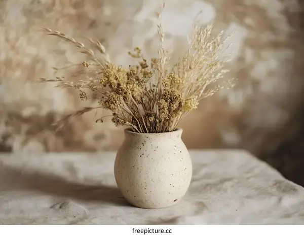 Dried Flowers in a Vase on a Linen Tablecloth