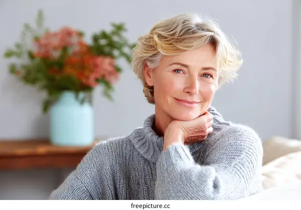 Mature Woman Posing in a Cozy Setting