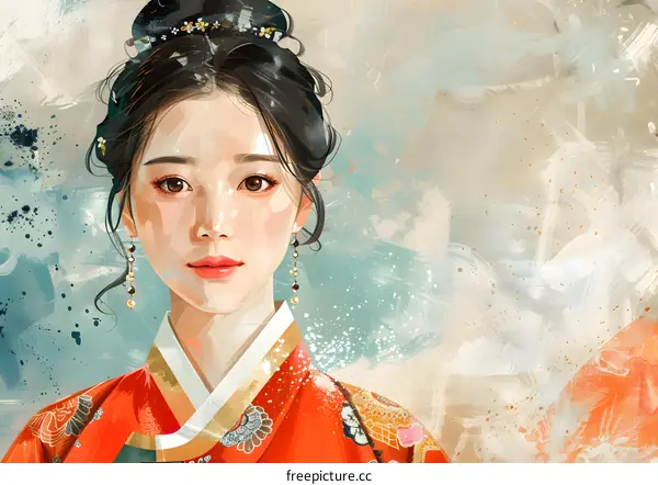 Portrait of a young Korean woman in traditional dress