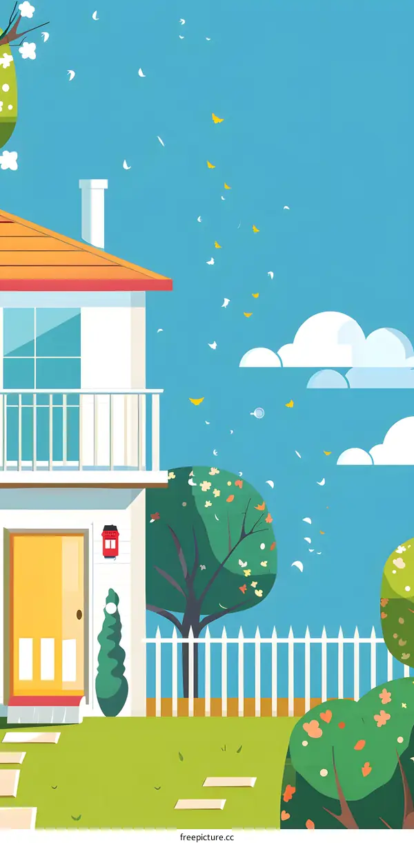 Simple Illustration of a White House with a Green Yard