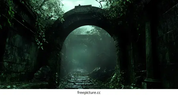 Stone Archway In A Lush Green Forest