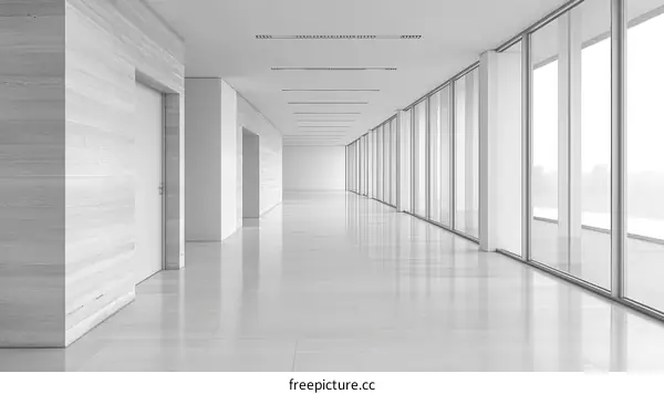 Modern Empty Office Corridor with Large Windows