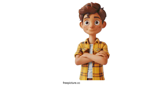 [Transparent Background PNG]Smiling Cartoon Boy with Brown Hair and Freckles