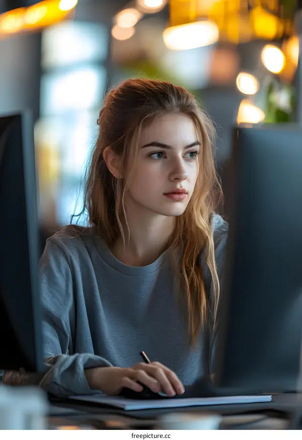 Young Woman Working On A Computer