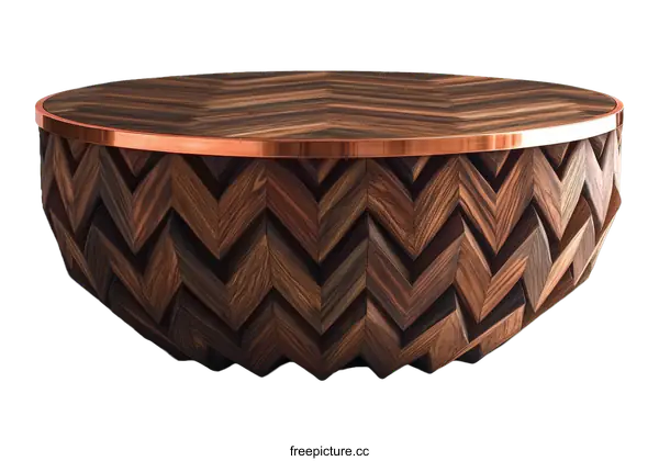 [Transparent Background PNG]Modern Wooden Coffee Table with Copper Trim