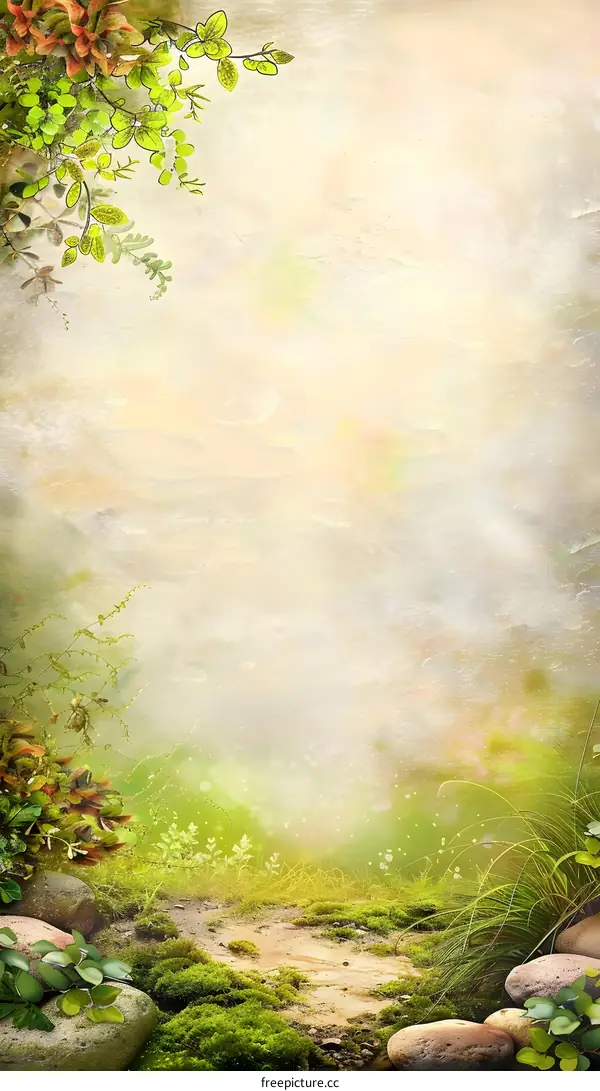 Magical Forest Path With Green Moss And Stones