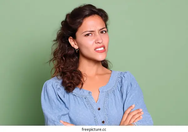 Woman with Displeased Facial Expression Studio Portrait