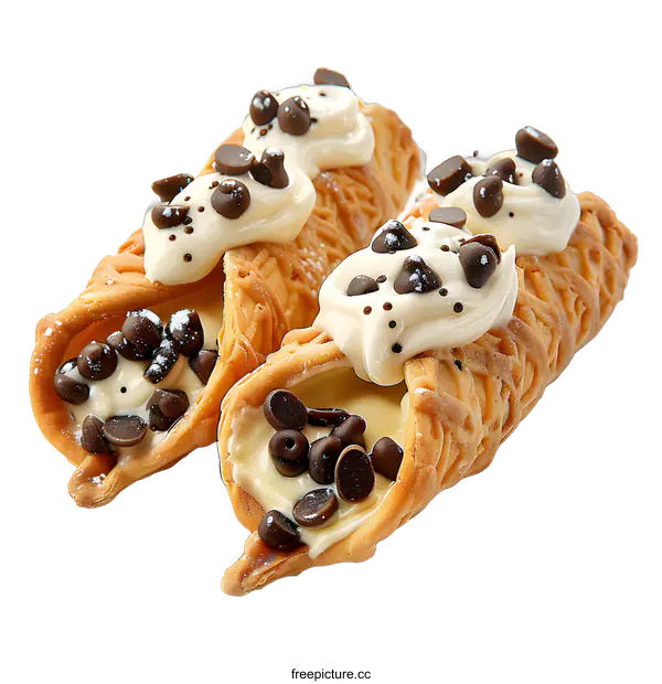 [Transparent Background PNG]Delicious Cannoli Filled with Cream and Chocolate Chips