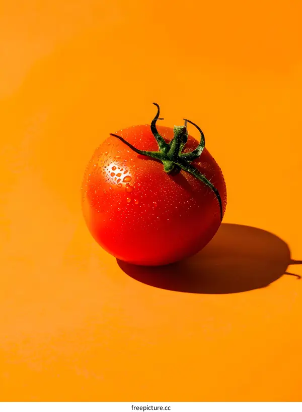 Single Red Tomato on Orange Background