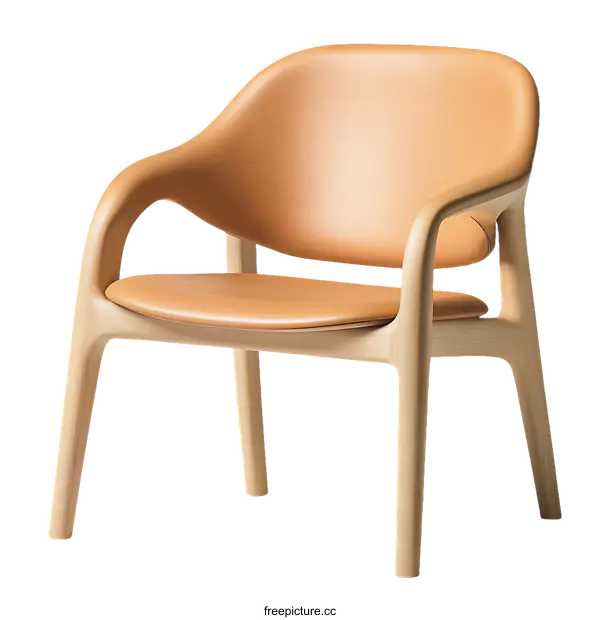 [Transparent Background PNG]Modern Wooden Armchair with Leather Seat