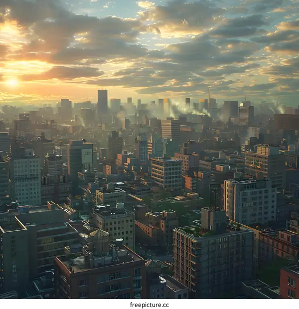 A City of Skyscrapers at Sunset