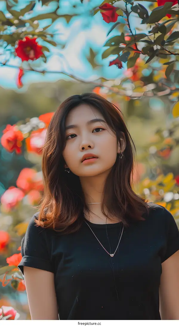 Portrait of a Young Asian Woman in a Garden