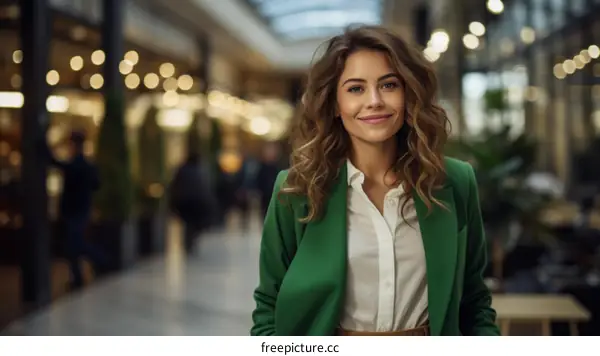 Portrait of a young woman in a green blazer