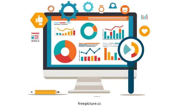 Data Analysis Chart on Computer Screen with Magnifying Glass
