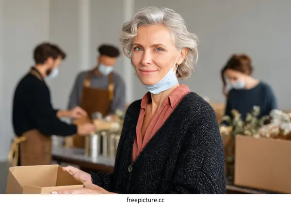 Volunteers Packing Donation Box in Community Service