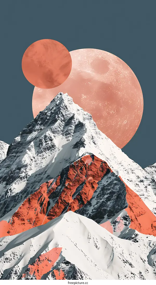 Abstract Mountain Landscape With Two Pink Circles