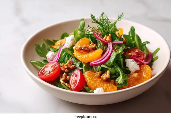 Delicious Fresh Salad with Seasonal Fruits and Vegetables