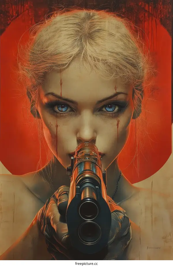 A Blonde Woman with a Gun in a Vivid Illustration