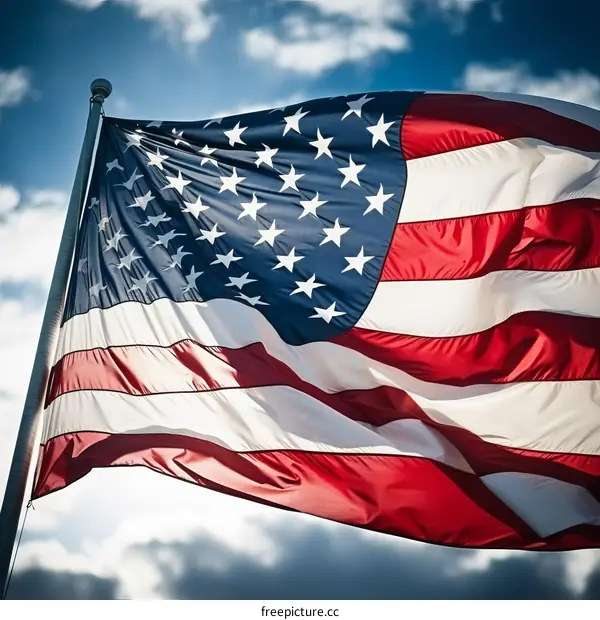 Close up of the American flag waving in the wind