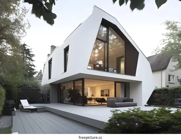 Modern White House with Geometric Windows