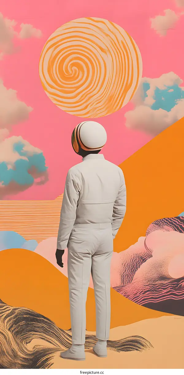 Astronaut In A Surreal Desert Landscape With A Swirling Orb