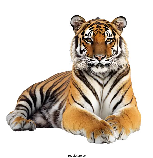 [Transparent Background PNG]Close Up Of Tiger Lying Down With White Background