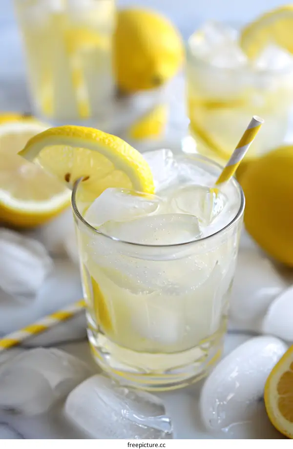 Refreshing Glass of Lemonade with Lemon Slice and Straw