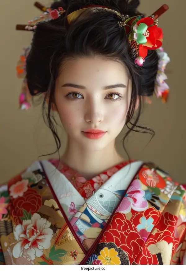 Young Japanese Woman in Traditional Kimono