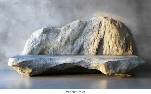 Modern Stone Display Platform Against a Gray Wall