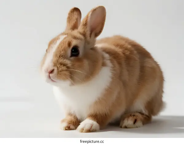 Cute Little Brown and White Domestic Rabbit with Upright Ears