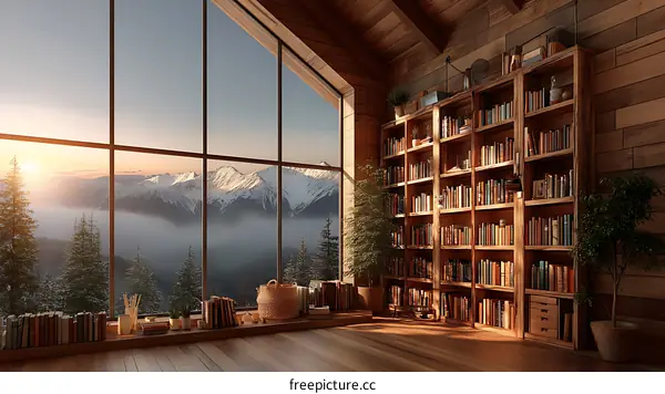Cozy Mountain Cabin Library with Bookshelves