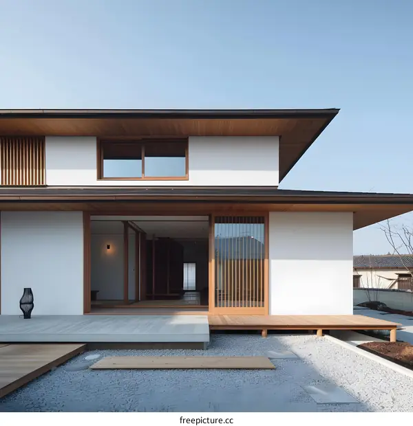 Modern Japanese House With White Walls and Wooden Accents