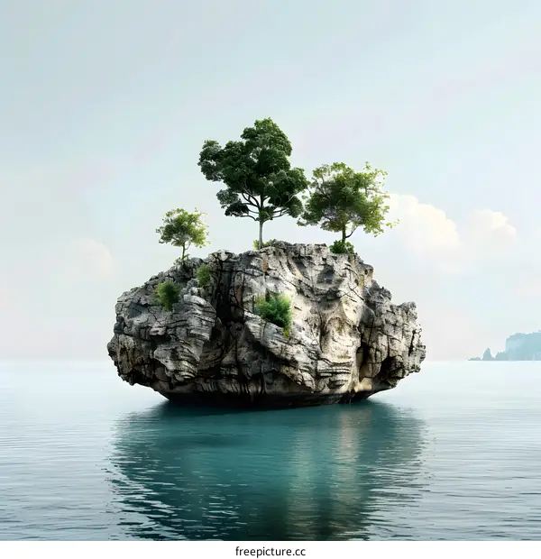 Small Island with Trees on Top in the Ocean