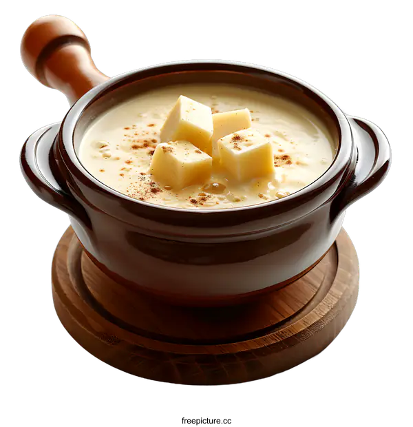 [Transparent Background PNG]Creamy Cheese Soup in a Ceramic Pot