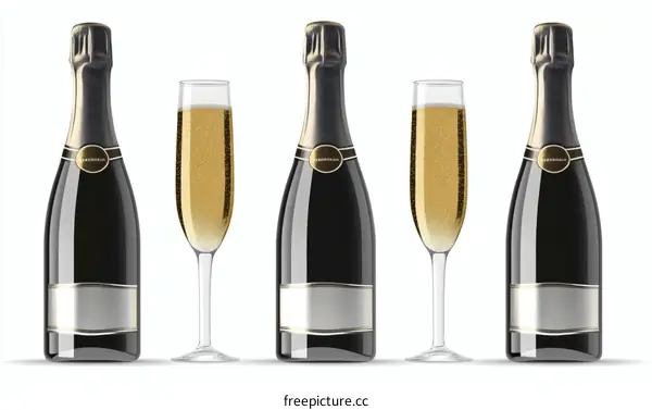 Champagne Bottles and Glasses Illustration