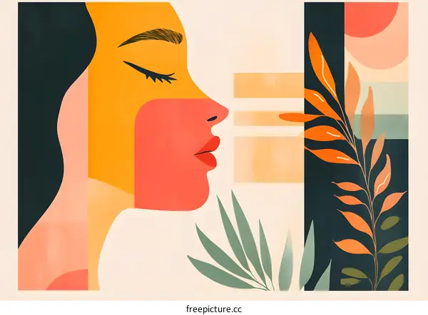 Abstract Woman Face with Floral Elements