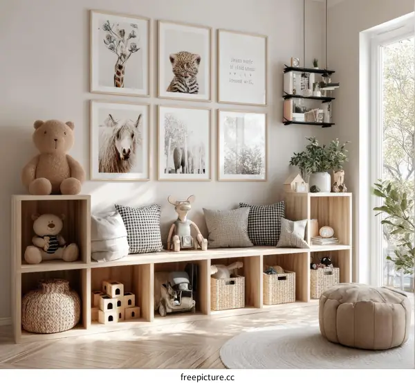 Childrens Room Decor with Cubbies and Artwork