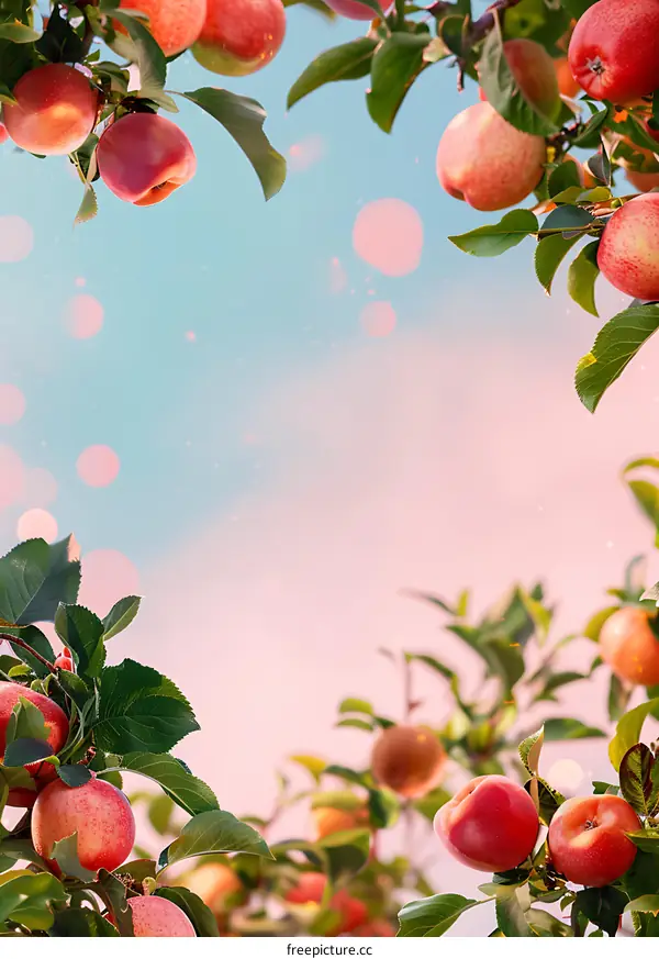 Apple Tree Branches with Pink and Blue Sky Background