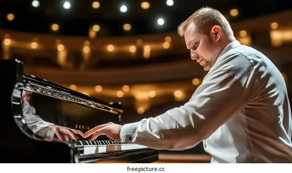 Man Plays Piano In Concert Hall