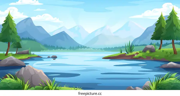 Mountain Lake Landscape Illustration