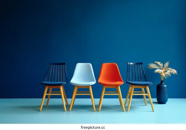 Modern Colorful Chairs in a Blue Room