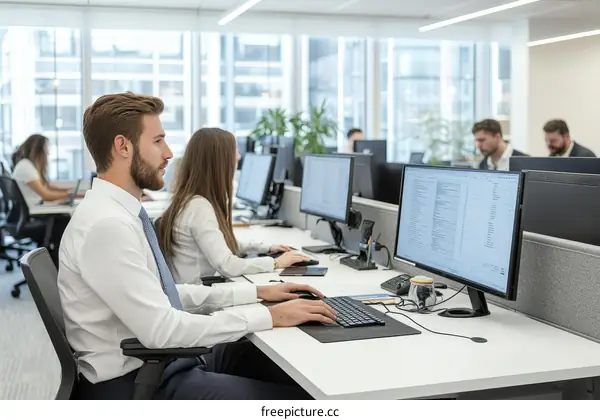 Modern Office Workspace with Diverse Staff