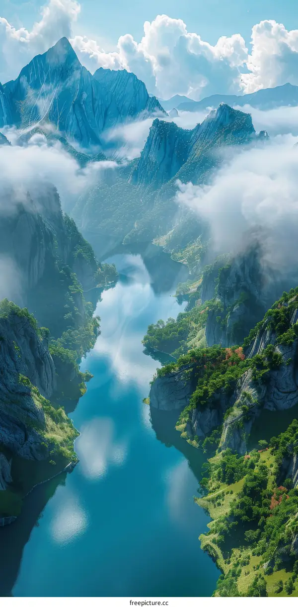 Majestic Mountain Scenery with Clouds and Water