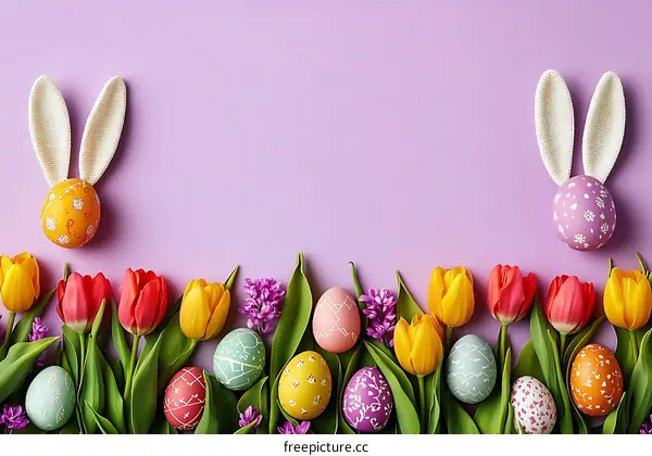 Easter Festive Arrangement with Eggs and Tulips