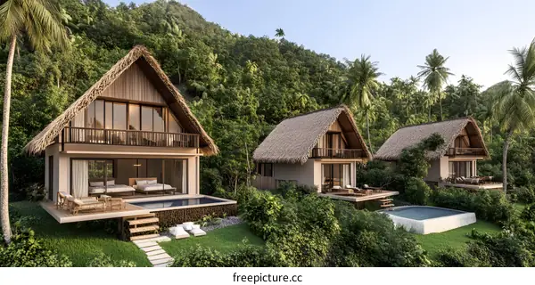 Tropical Villa With Private Pool and Palm Trees